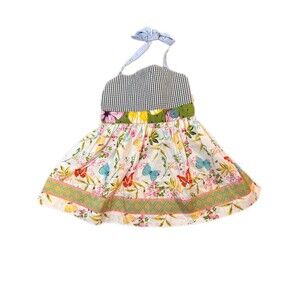 Matilda Jane Girl Sz 6 Ellie Halter Dress Butterfly Gingham Print Tie Back NWOT